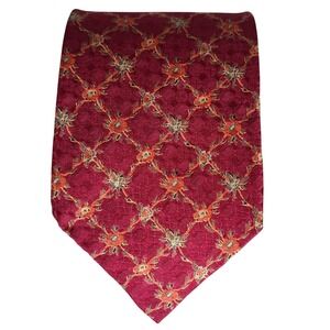 XMI Silk Tie Mens OS Burgundy Gold Floral Lattice Hand Made Excellent Classic